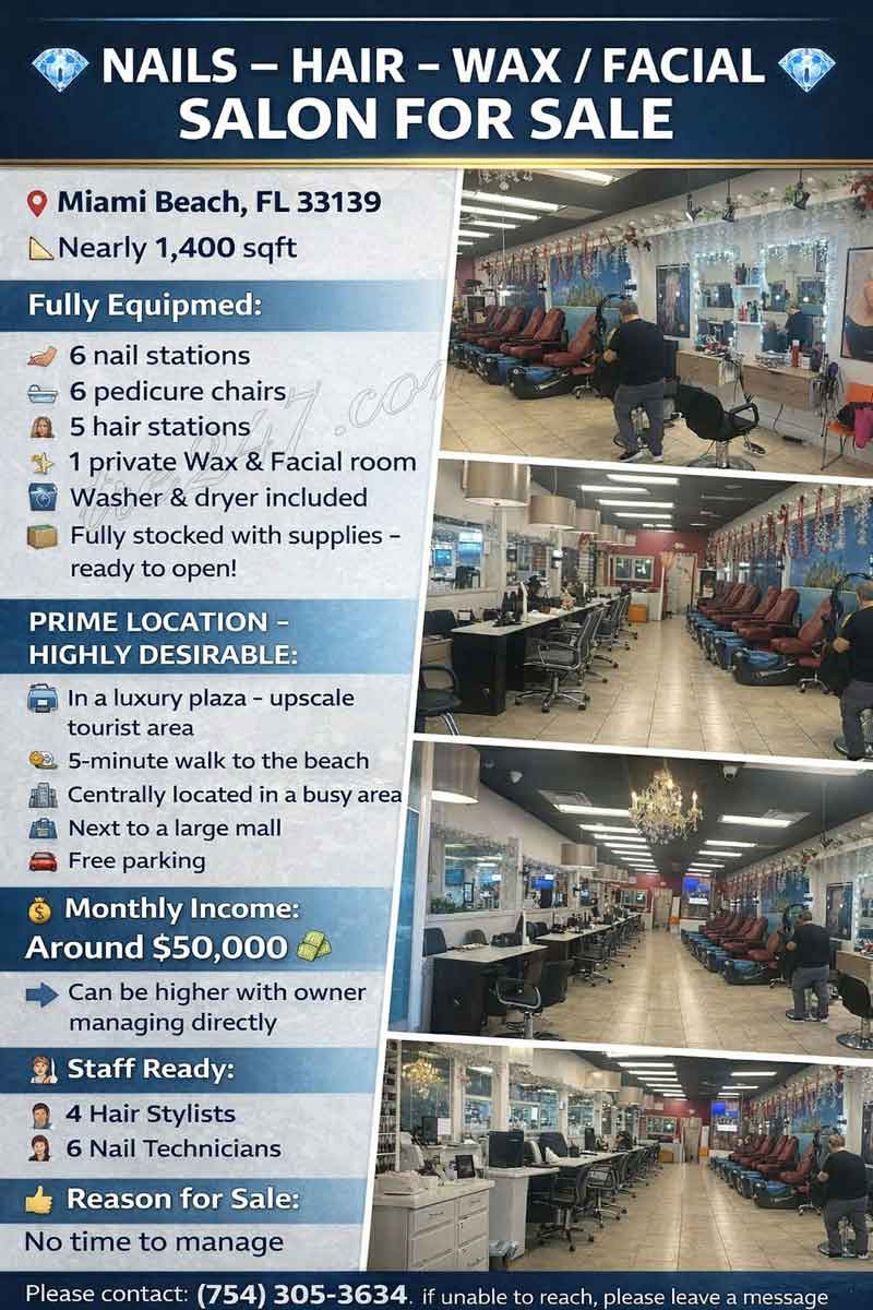 Bán Tiệm Nails – Hair – Wax / Facial