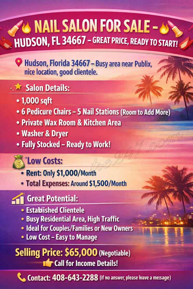 Cần Sang Tiệm Nail Hudson Fl 34667 Giá Tốt Vào Là Làm Ngay