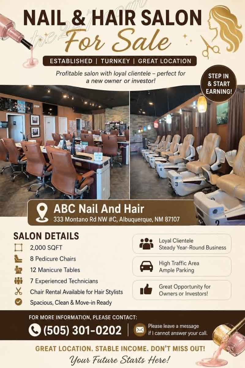 Sang Tiệm Nail & Hair Tại Albuquerque, NM – Location Đẹp, Thu Nhập Ổn Định