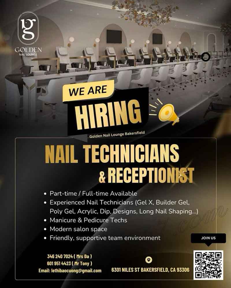 Cần Thợ Nails Vùng Bakersfield, CA
