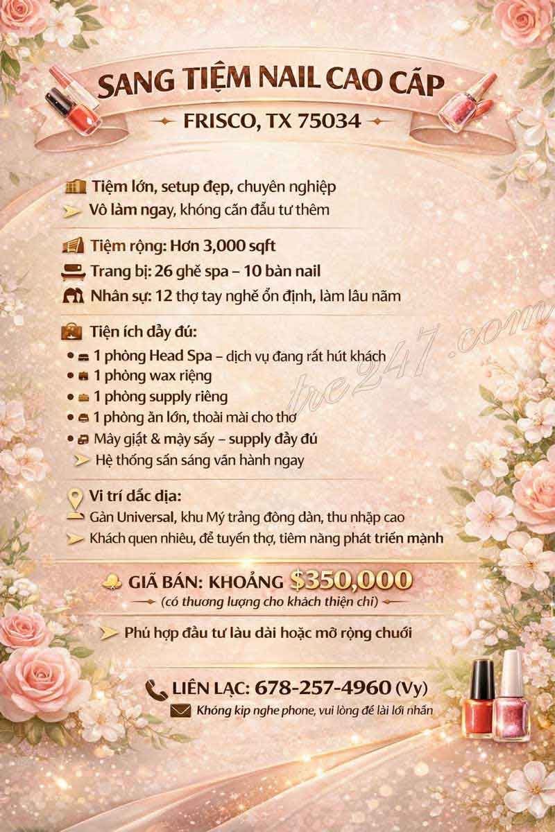 Sang Tiệm Nail Cao Cấp – Frisco, TX 75034