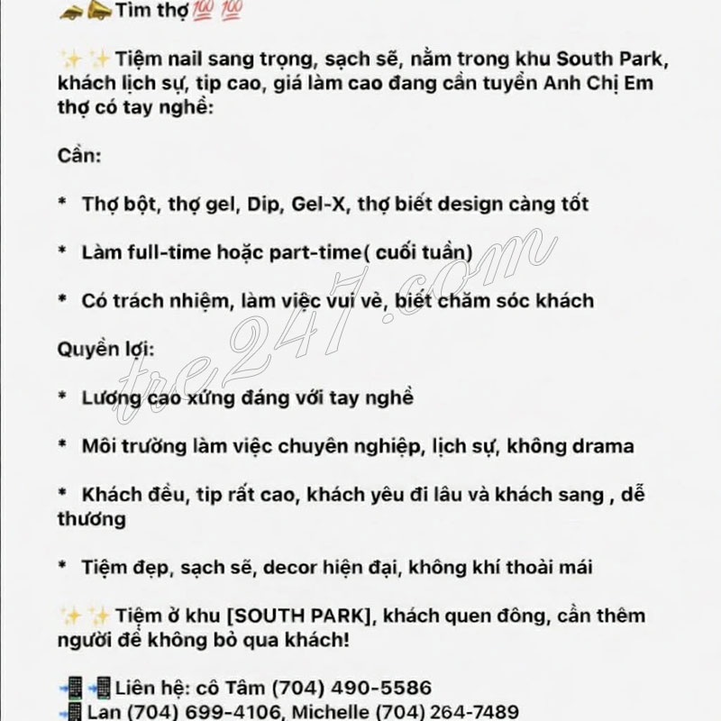 Cần Gấp Thợ Ở Charlotte NC