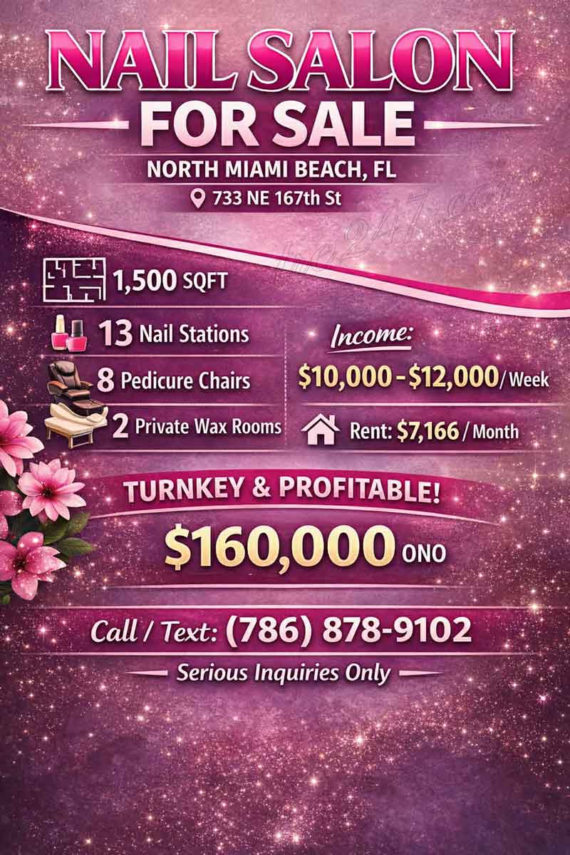 Cần Sang Tiệm Nail North Miami Beach FL 33162