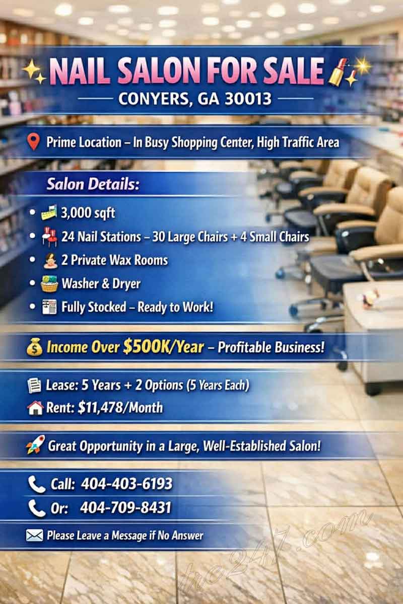 Nail Salon For Sale Conyers GA 30013