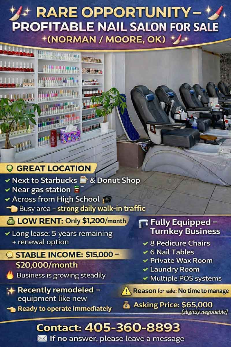 Cơ Hội Hiếm – Sang Tiệm Nail Đang Kiếm Tiền Tốt (Norman / Moore, OK)