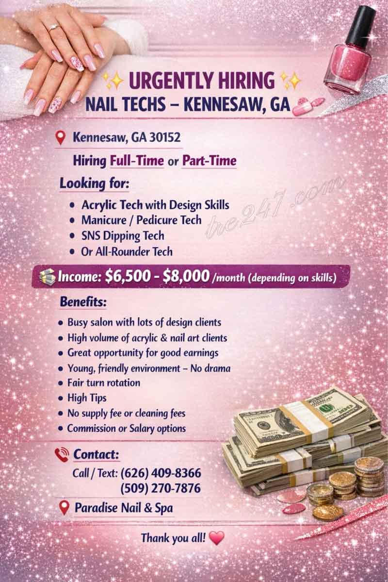 Cần Gấp Thợ Nails – Kennesaw, GA