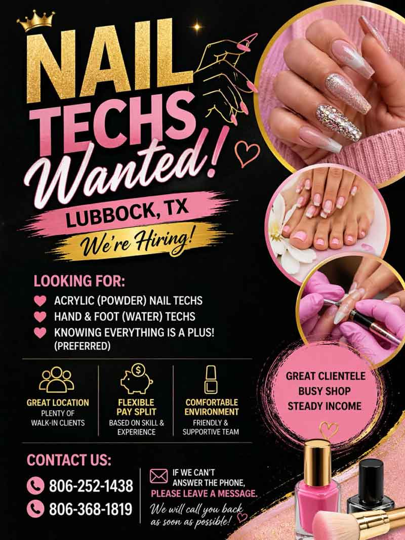 Tuyển Thợ Nail – Lubbock, TX (Cần Gấp)