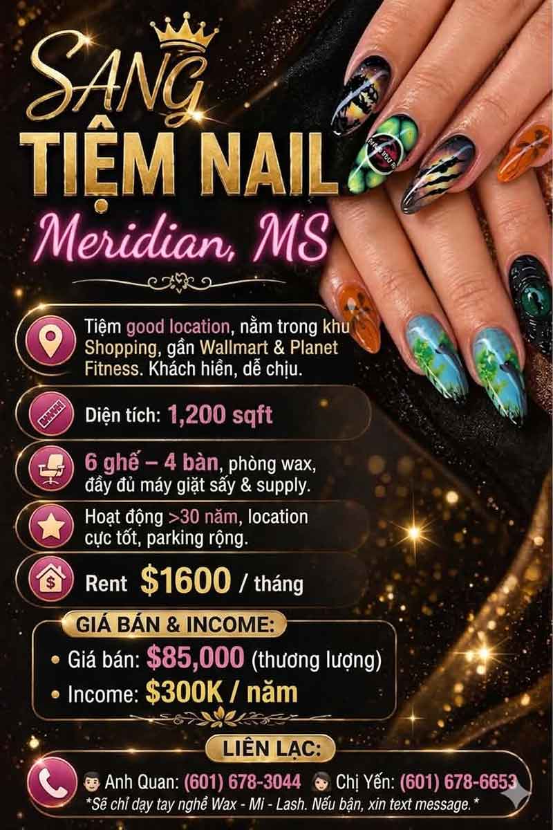 Cần Sang Tiệm Nail Good Location In Meridian MS