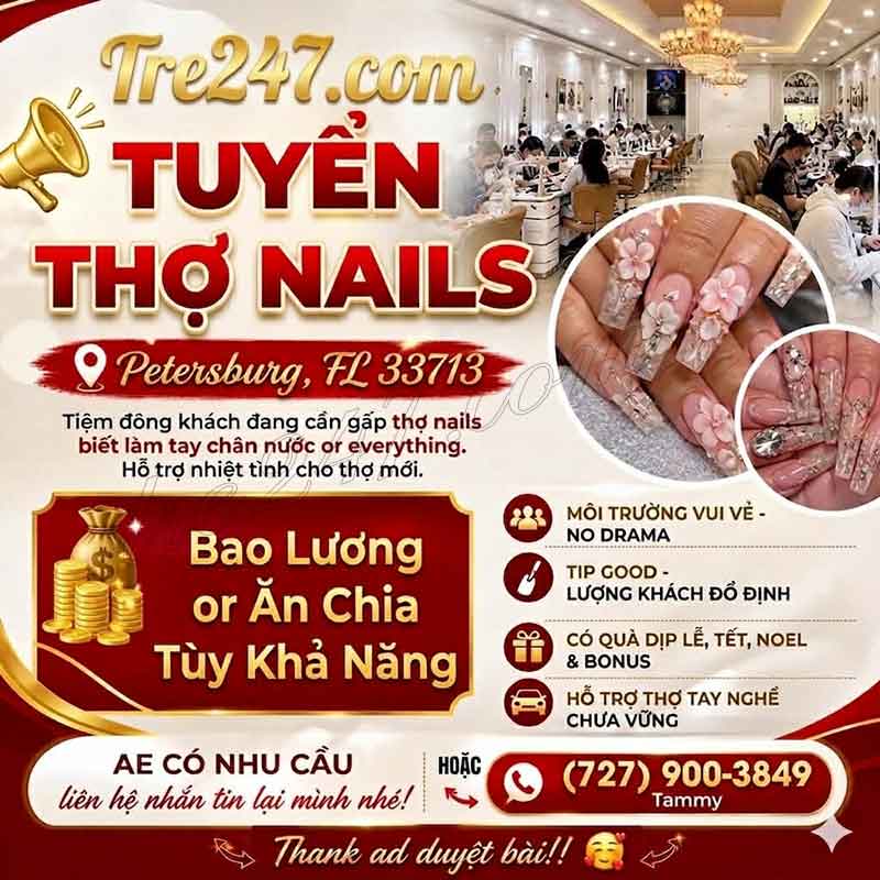 Tiệm Đông Khách Cần Gấp Thợ Nails In Petersburg FL