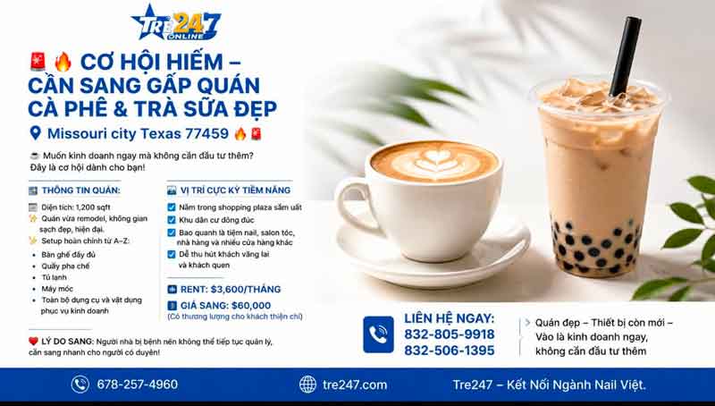 Cần Sang Gấp Quán Cà Phê & Trà Sữa Đẹp - Giá Sang Tốt