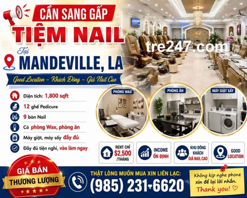 Cần Sang Gấp Tiệm Nail Tại Mandeville, LA