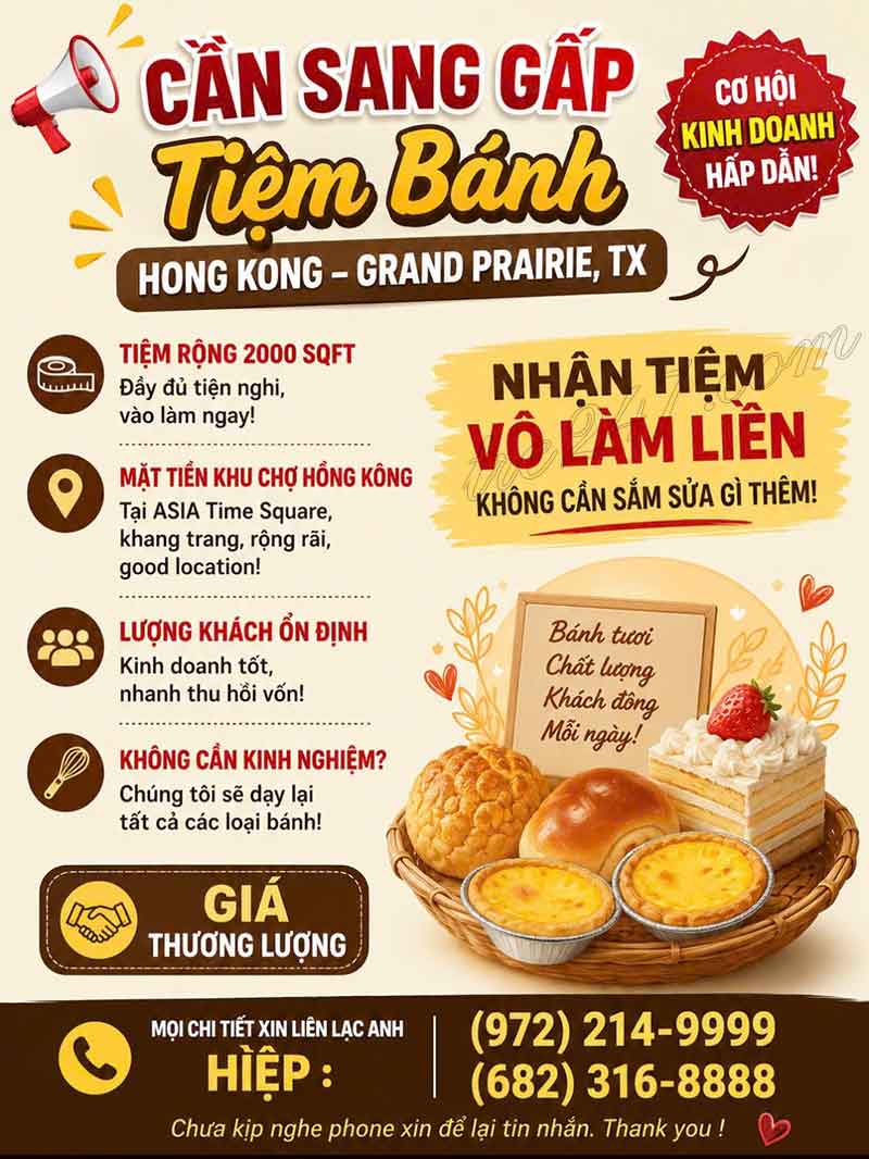 Cần Sang Tiệm Bánh Hong Kong In Grand Prairie TX.