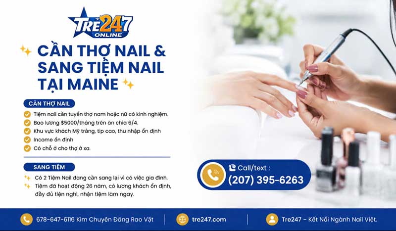 Cần Thợ Nail Và Sang Tiệm Nails Tại Maine