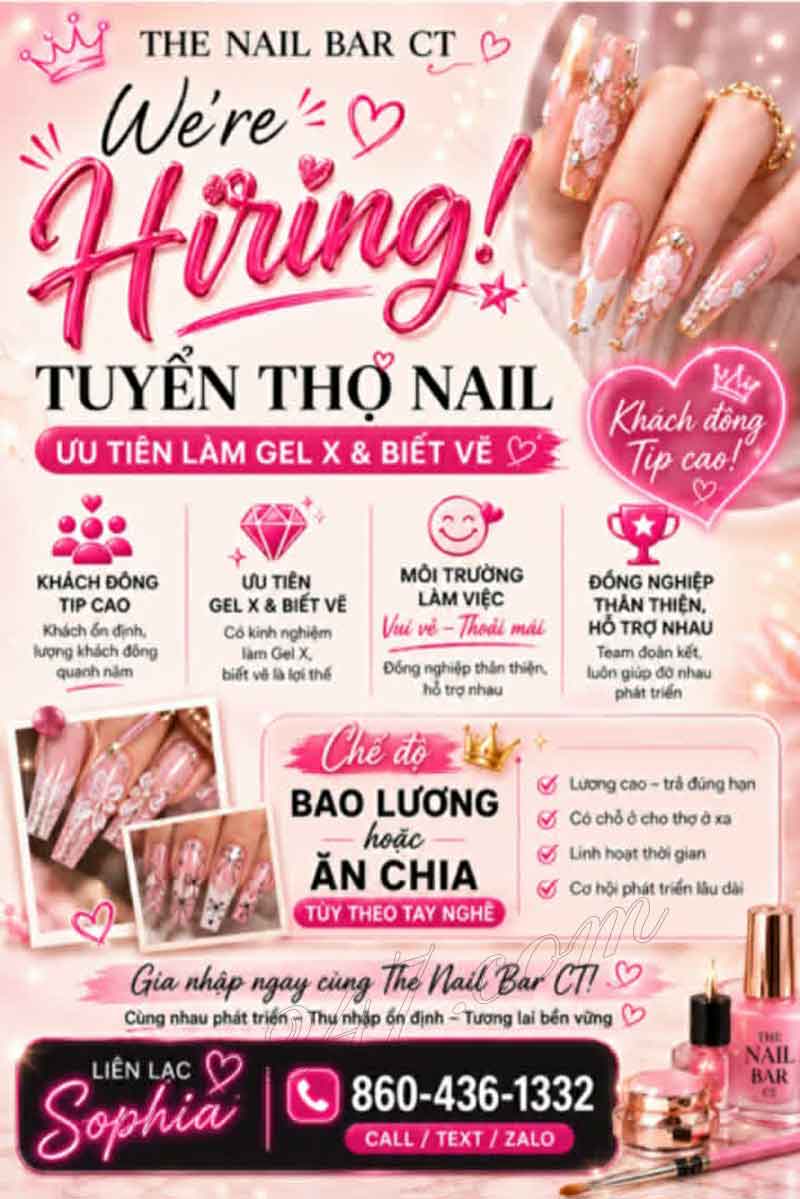 Cần Thợ Nails Berlin, Connecticut - Bao Lương Hoặc Ăn Chia