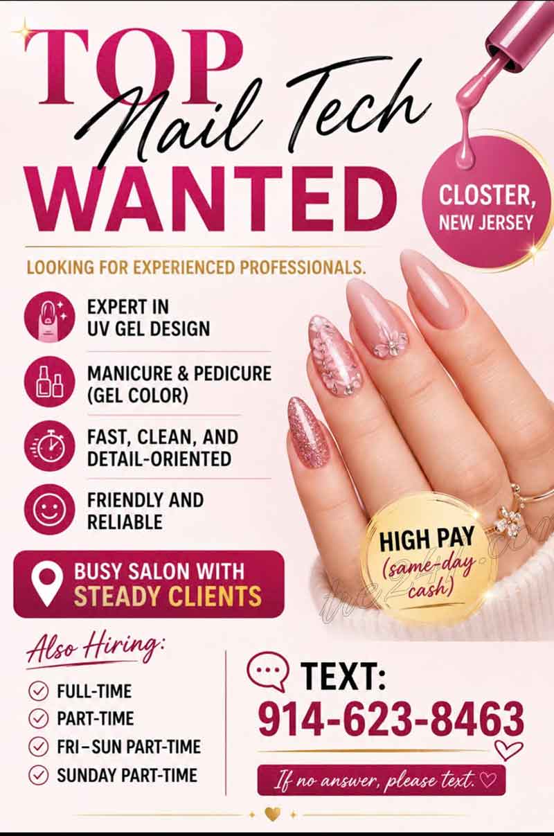 Cần Thợ Nails CLOSTER, New Jersey - Tay chân nước, Gel, Design