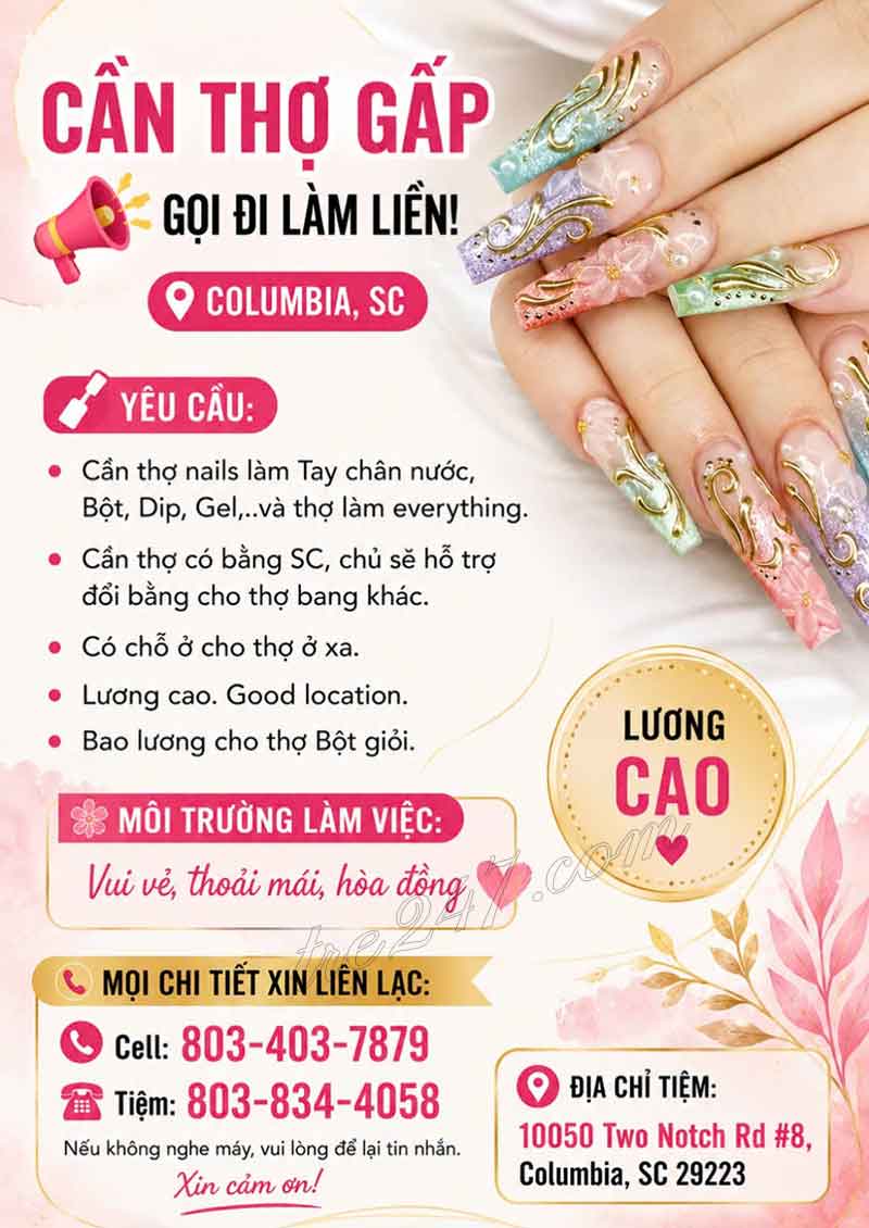 Cần Thợ Nails Columbia, South Carolina - Bột, Tay chân nước, Dip, Gel,