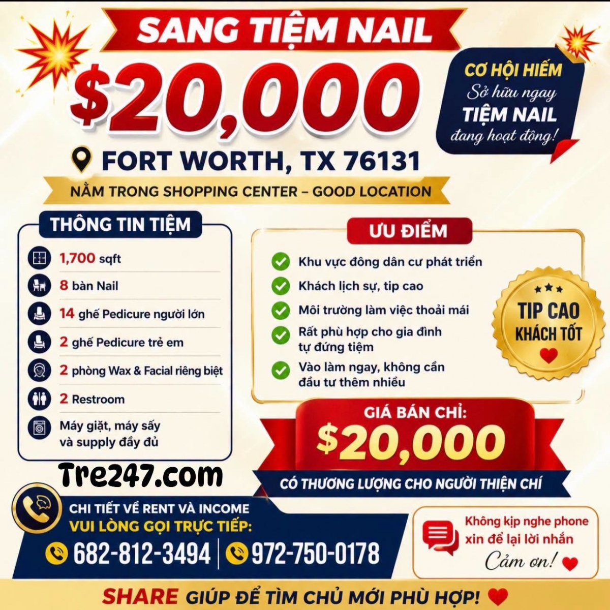 Sang Gấp Tiệm Nail Đang Hoạt Động Tốt Tại Fort Worth, TX