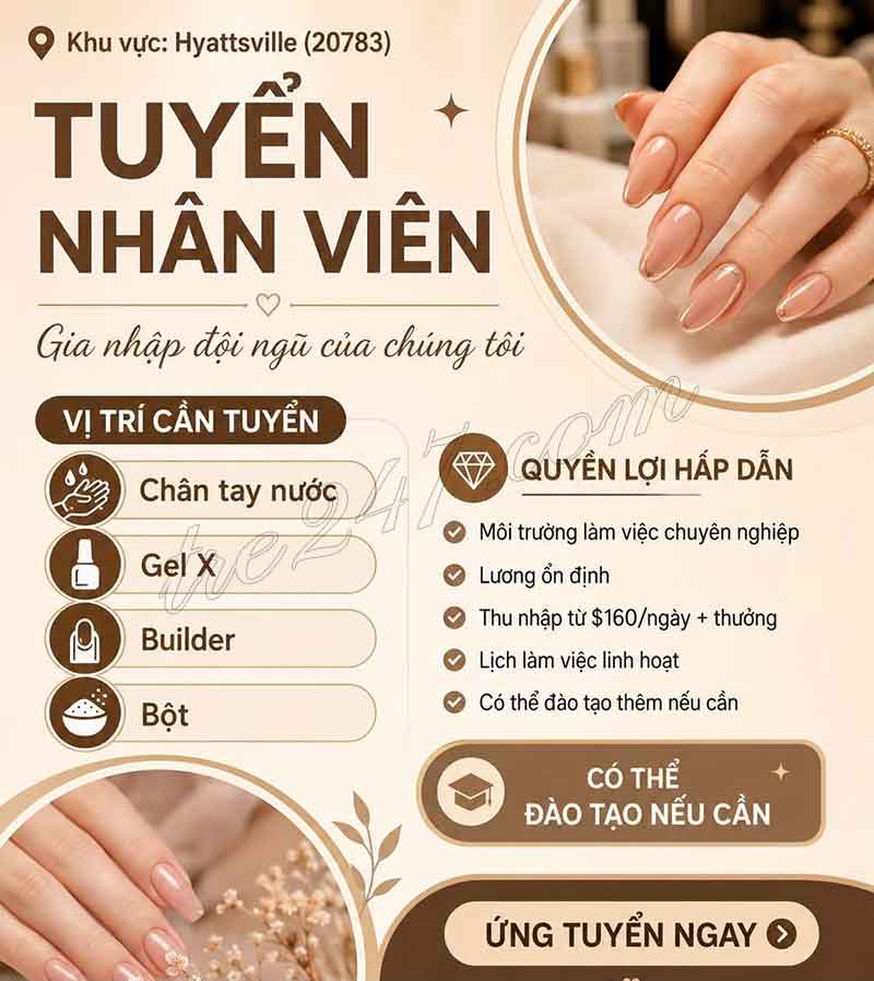 Cần Thợ Nails Hyattsville, Maryland - Lương Tốt