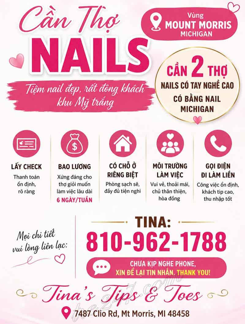 Cần Thợ Nails Mt Morris, Michigan - Bao Lương