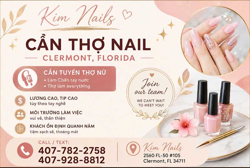Cần Thợ Nails Tại Clermont, Florida