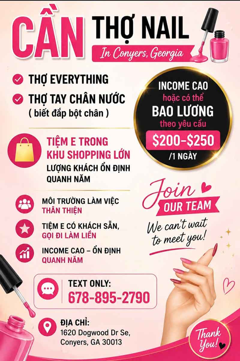 Cần Thợ Nails Tại Conyers, Georgia