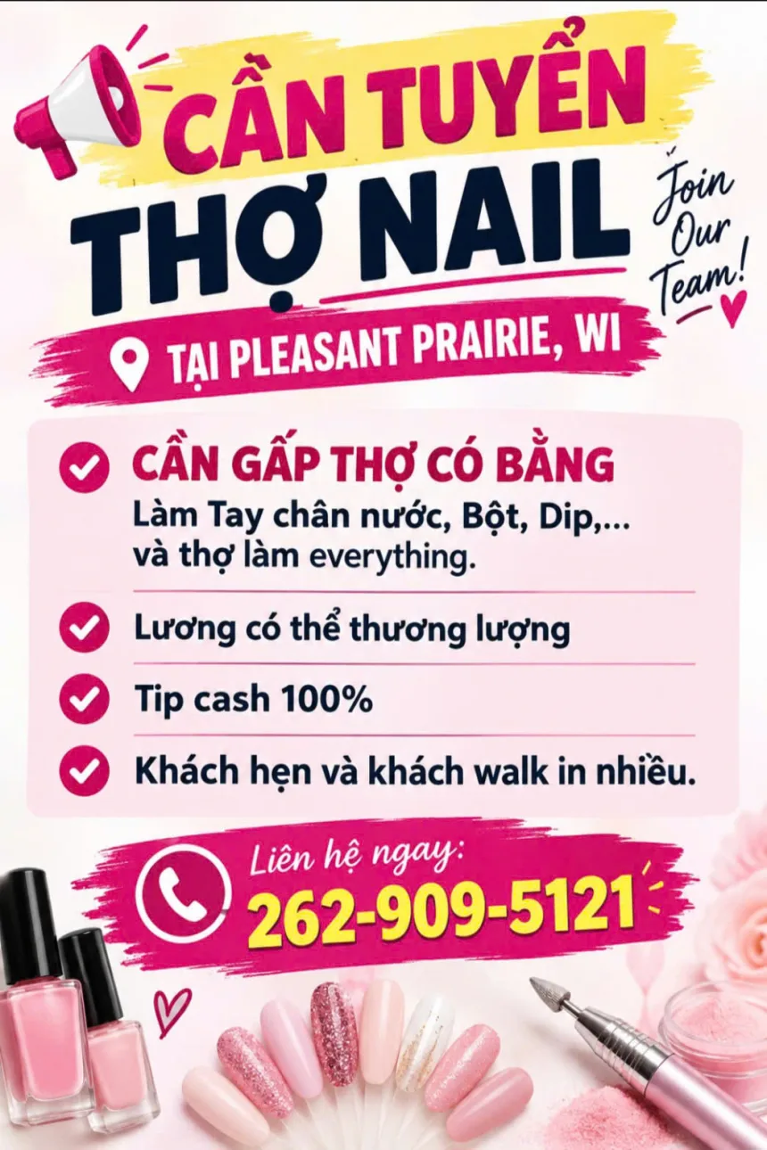 Cần Thợ Nails Tại PLEASANT PRAIRIE, Wisconsin - Bột, Tay chân nước, Dip,