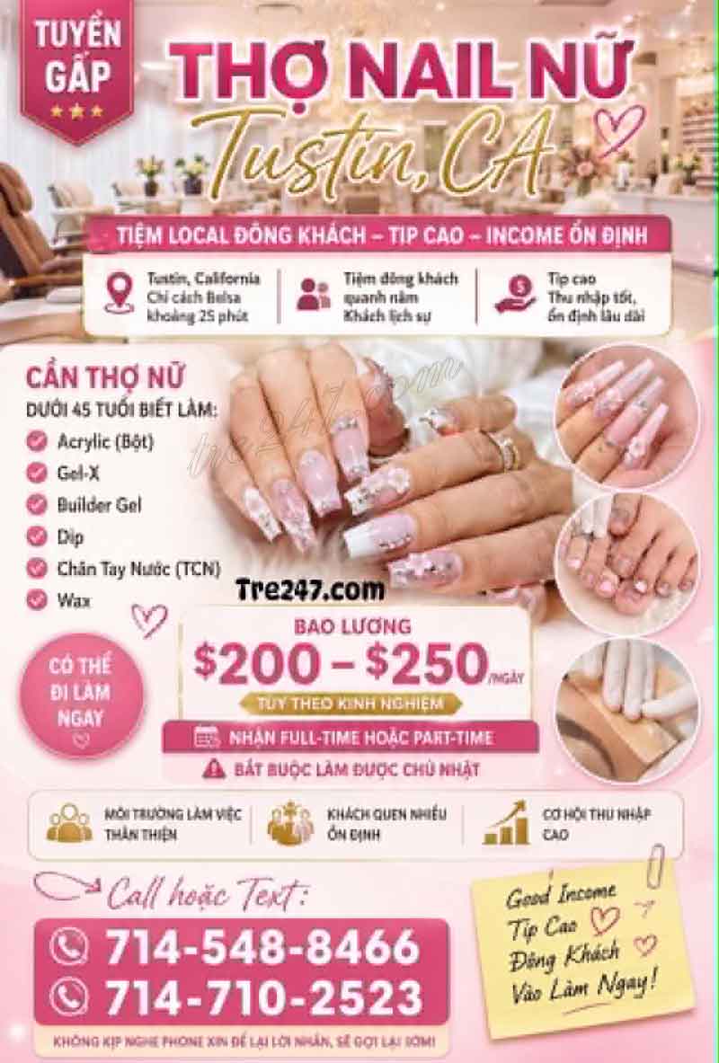 Cần Thợ Nails Tustin, California - Bột, Tay chân nước, Dip, Gel, Wax