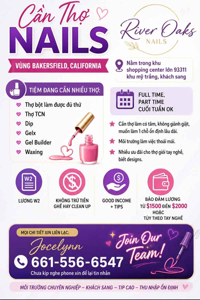 Cần Thợ Nails Vùng Bakersfield, California - Bột, Tay chân nước, Dip, Gel, Design,