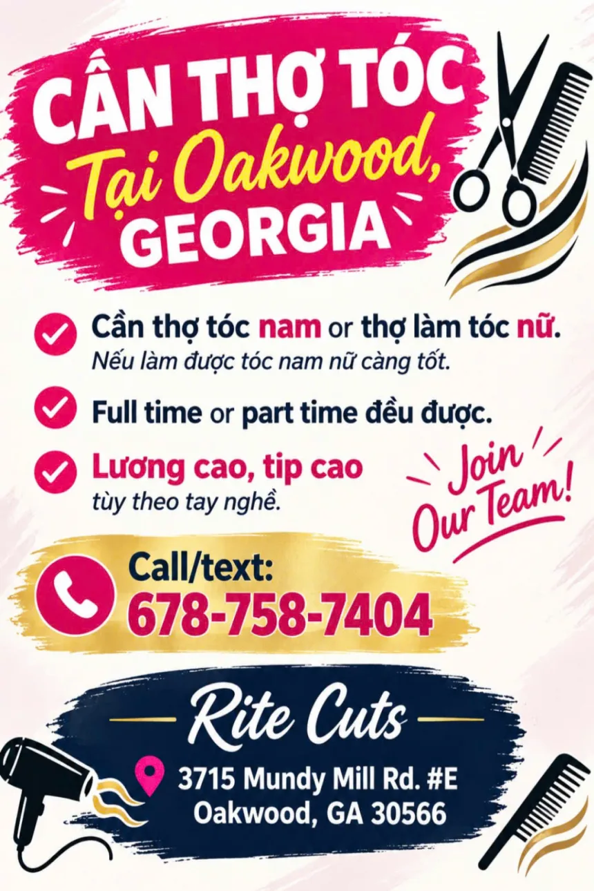 Cần Thợ Tóc Cho Tiệm Tại Oakwood, Georgia