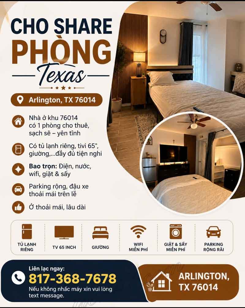 CHO SHARE PHÒNG - TEXAS