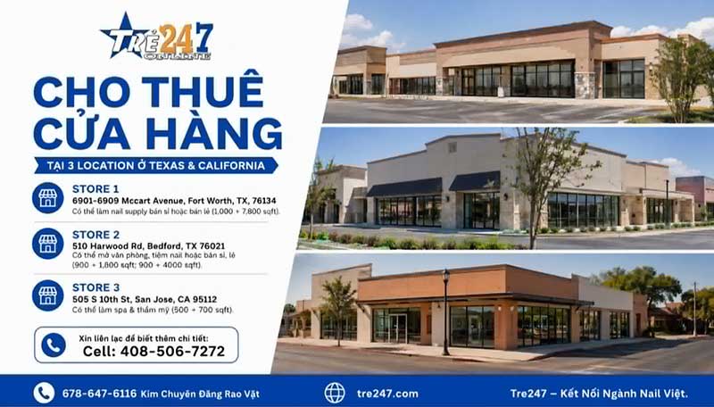 CHO THUÊ CỬA HÀNG TẠI TEXAS VÀ CALIFORNIA