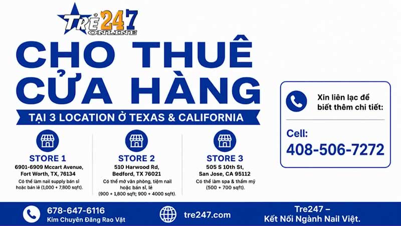 CHO THUÊ CỬA HÀNG TẠI TEXAS VÀ CALIFORNIA