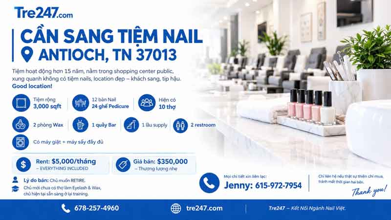 Sang Tiệm Nails Antioch, Tennessee - Giá Sang Tốt