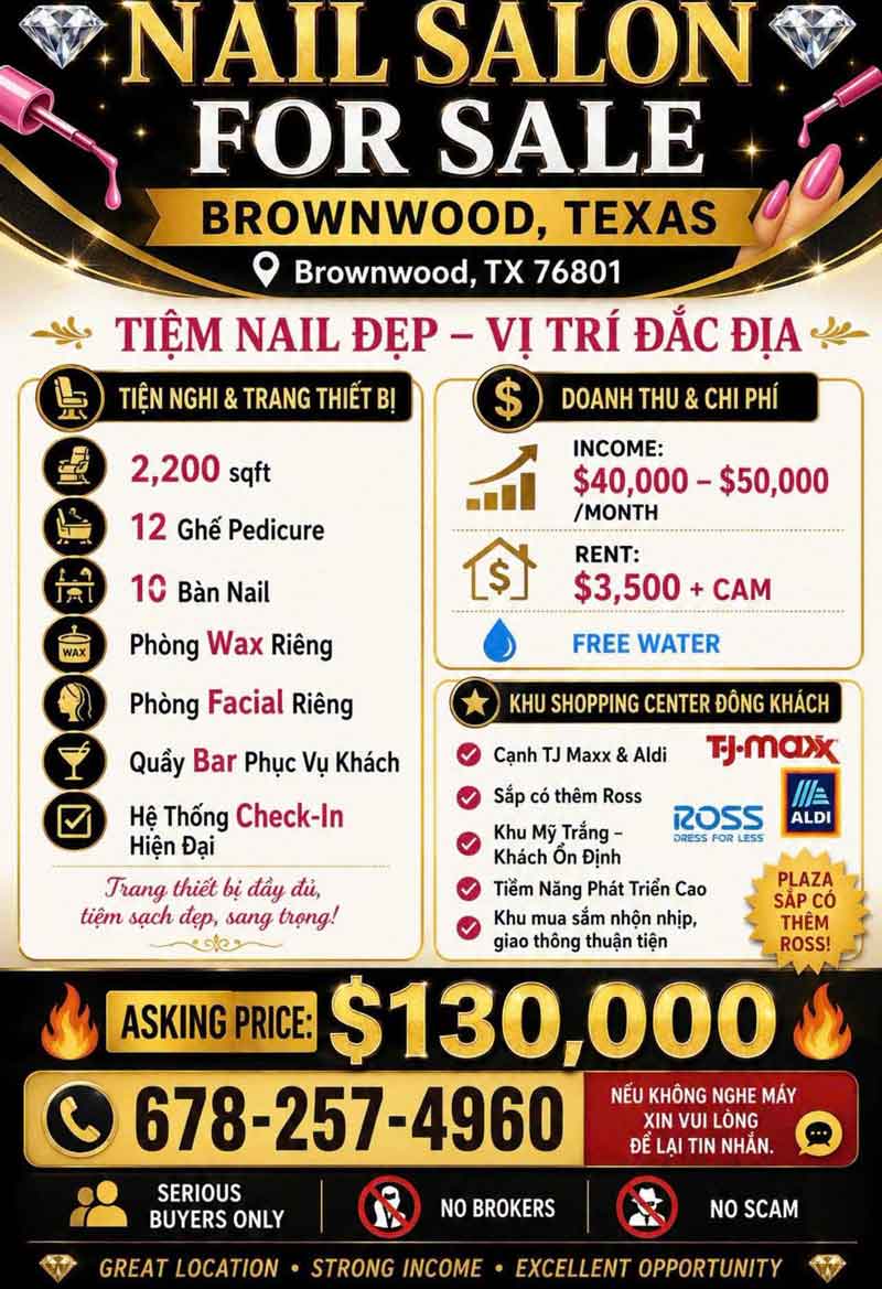 Sang Tiệm Nails Brownwood, Texas - Income Tốt