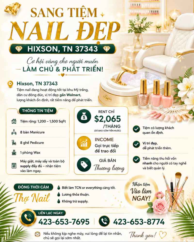 Sang Tiệm Nails Hixson, Tennessee - Income Tốt
