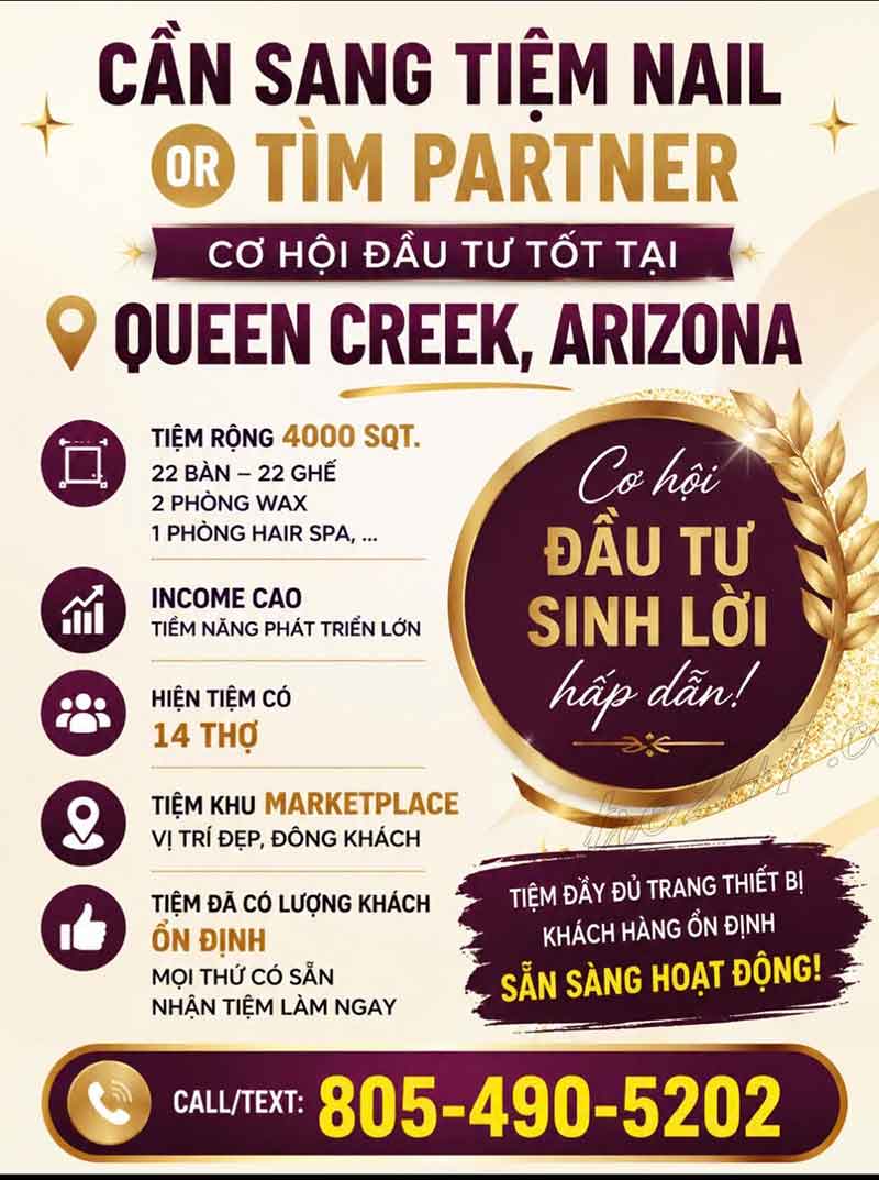 Sang Tiệm Nails Hoặc Tìm Partner Queen Creek, Arizona - Income Tốt