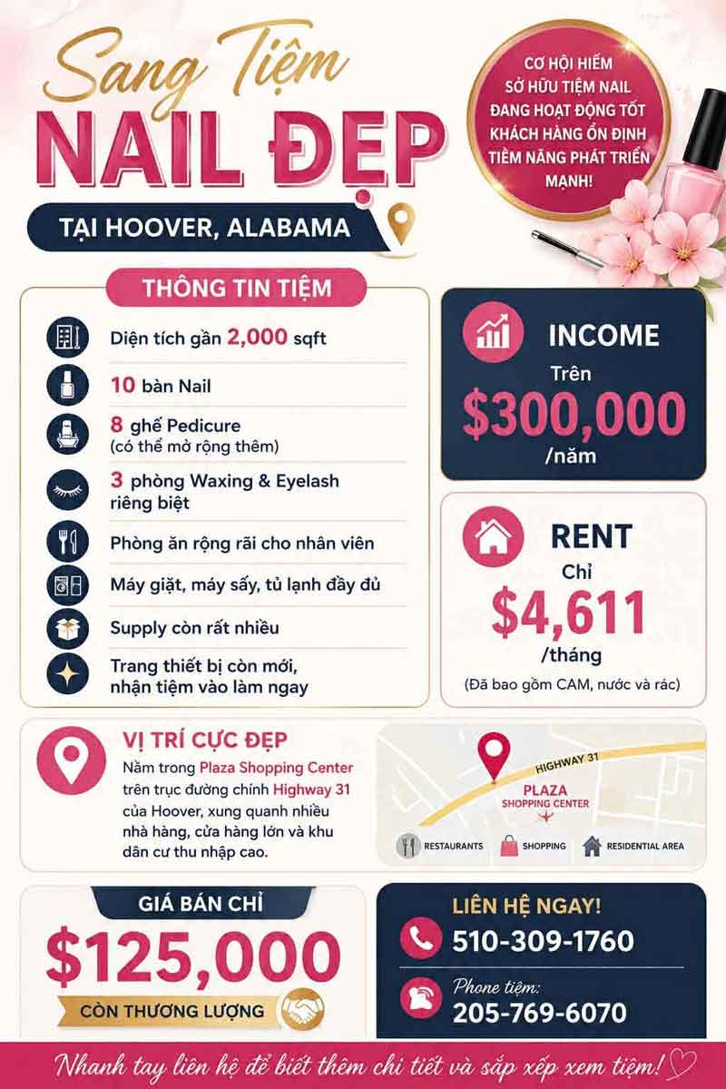 Sang Tiệm Nails Hoover, Alabama - Income Tốt