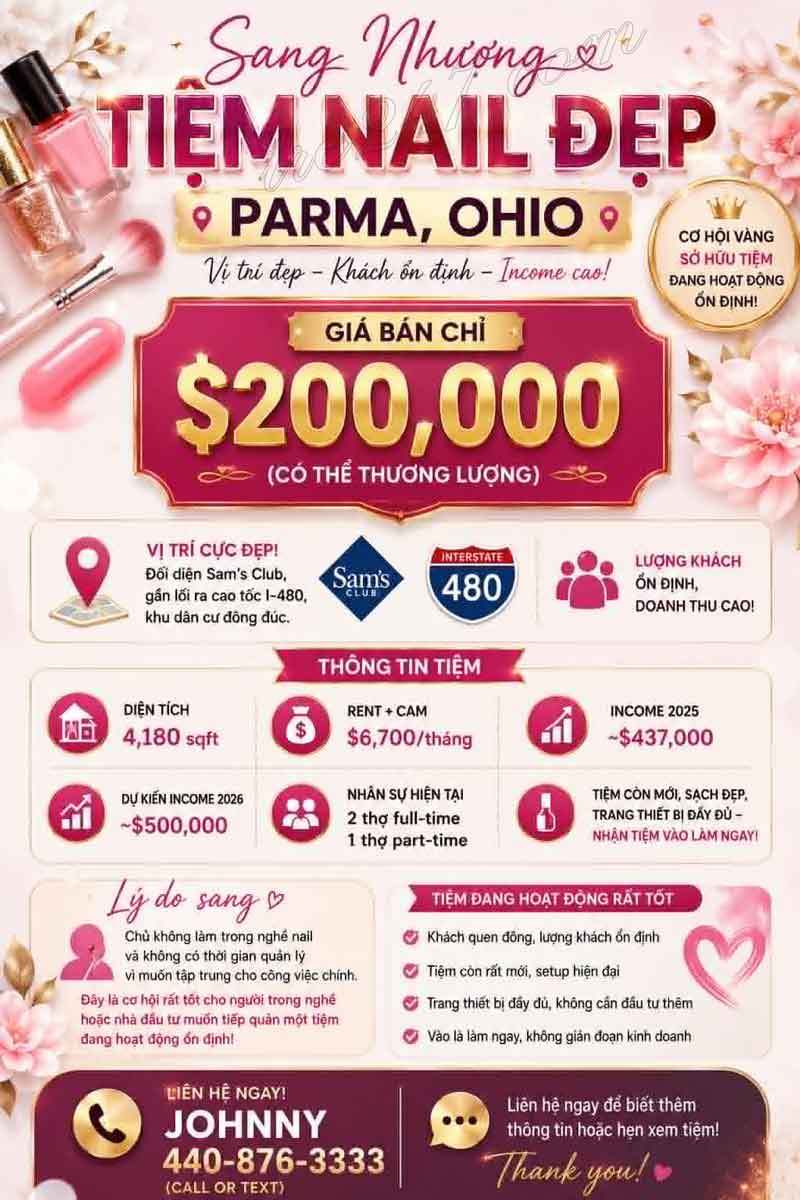 Sang Tiệm Nails Parma, Ohio - Income Tốt