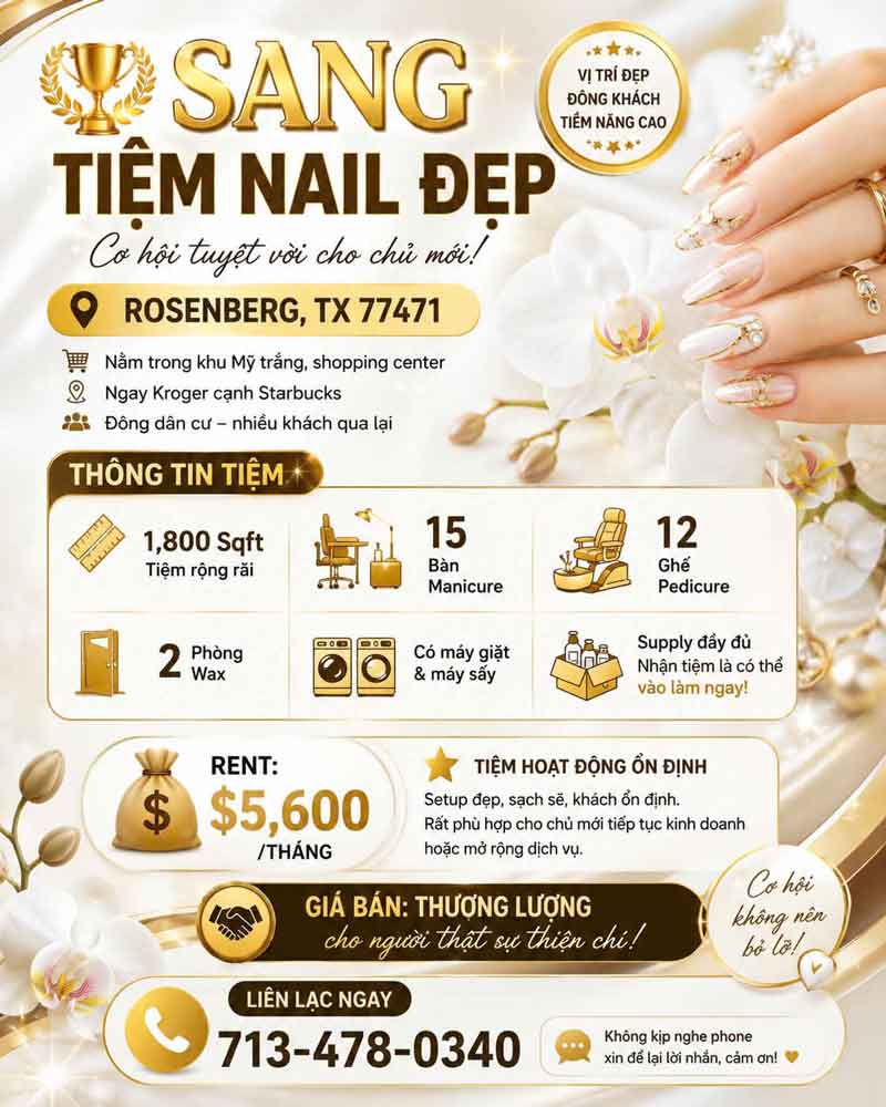 Sang Tiệm Nails Rosenberg, Texas - Giá Sang Tốt