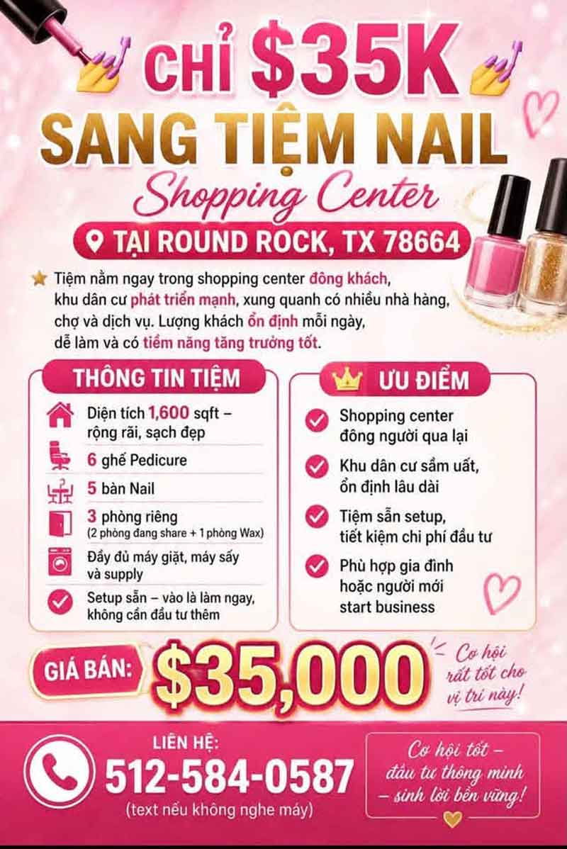 Sang Tiệm Nails Round Rock, Texas - Income Tốt