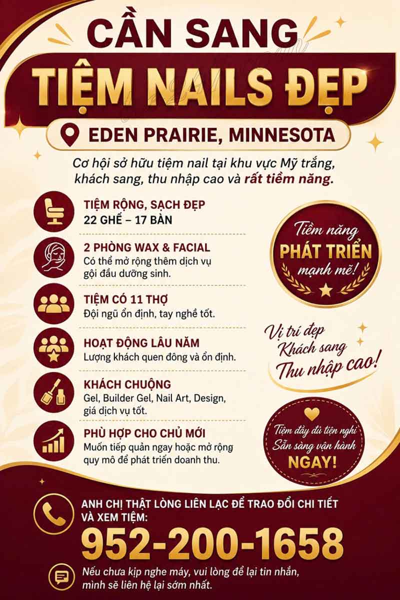Sang Tiệm Nails Tại Eden Prairie, Minnesota - Income Tốt