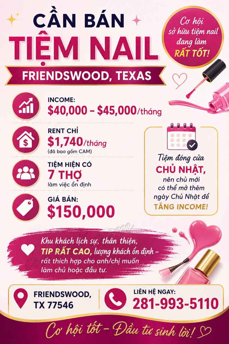 Sang Tiệm Nails Tại Friendswood, Texas - Income Tốt