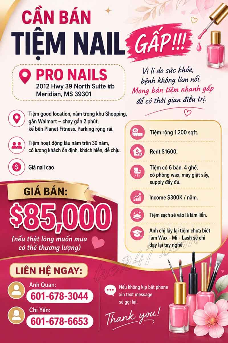 Sang Tiệm Nails Tại Meridian, Mississippi - Income Tốt
