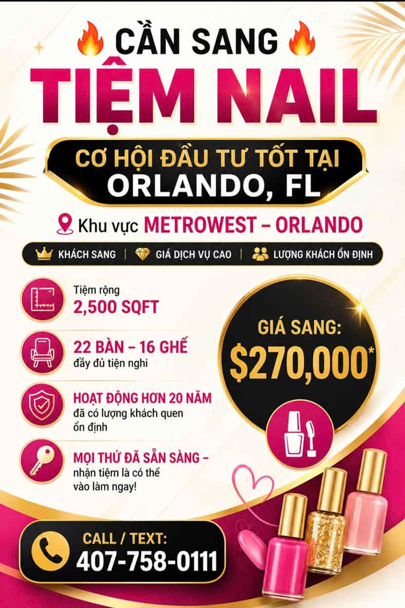Sang Tiệm Nails Tại Orlando, Florida - Giá Sang Tốt