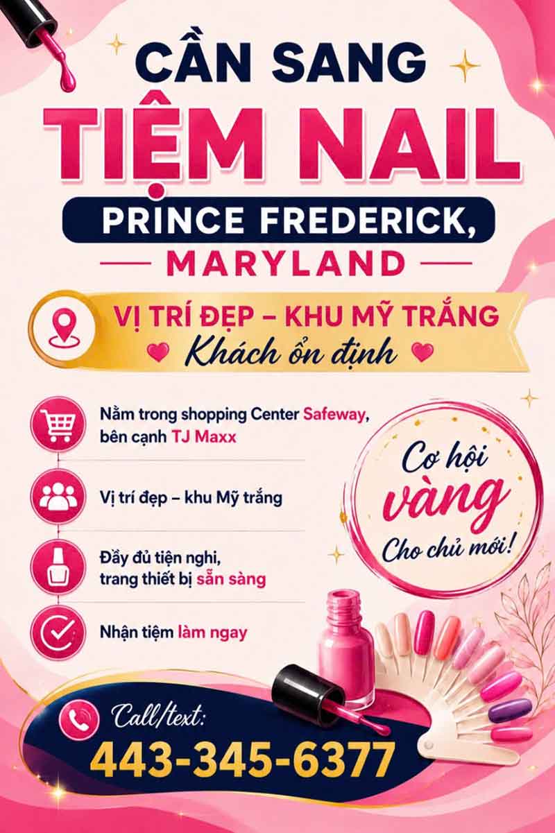 Sang Tiệm Nails Tại Prince Frederick, Maryland - Vị Trí Tốt