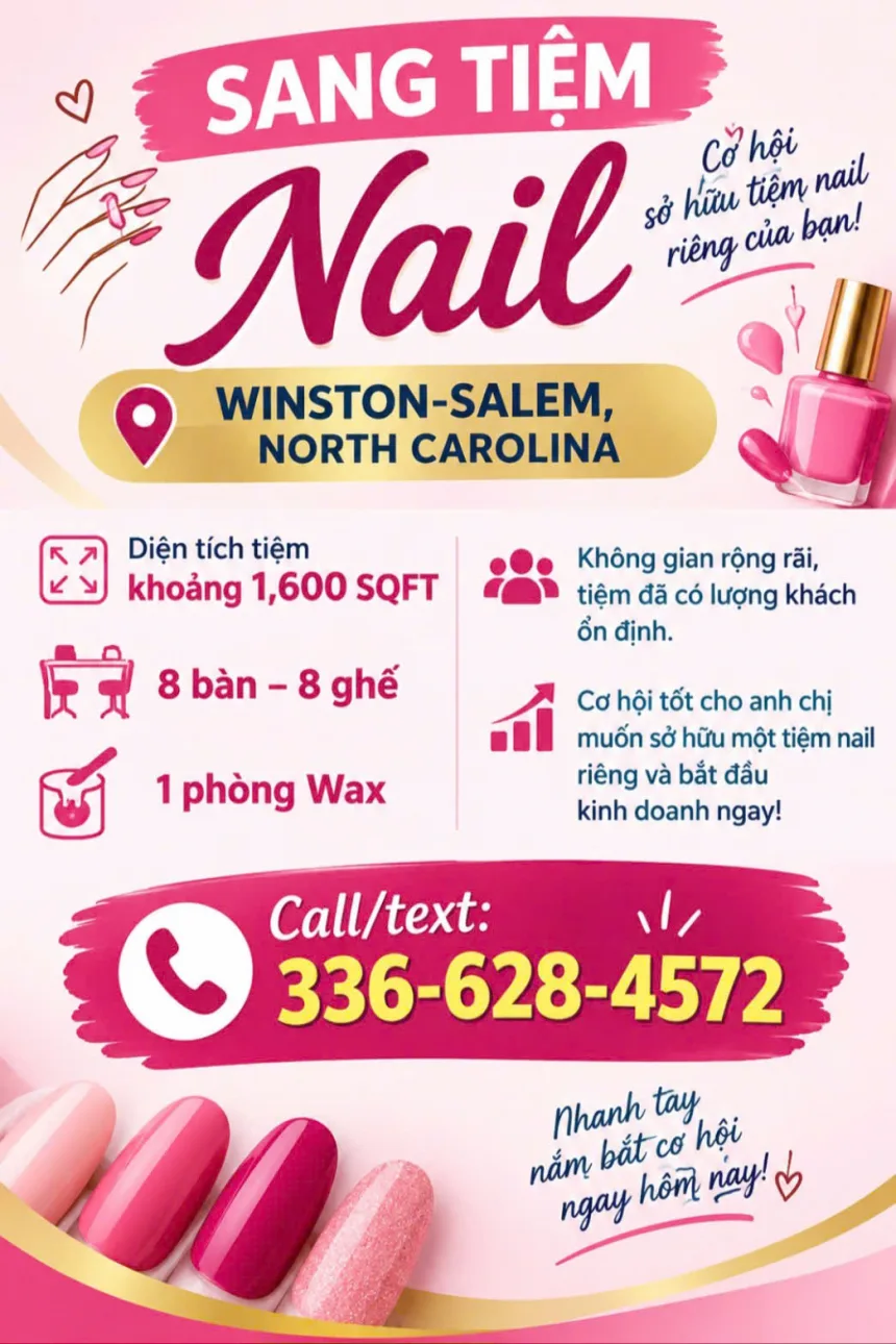 Sang Tiệm Nails Tại Winston Salem, North Carolina - Giá Sang Tốt