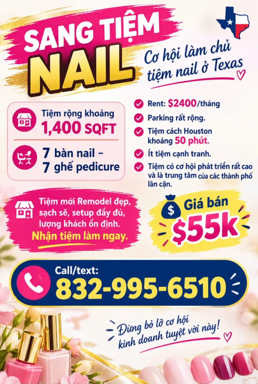 Sang Tiệm Nails Texas - Giá Sang Tốt