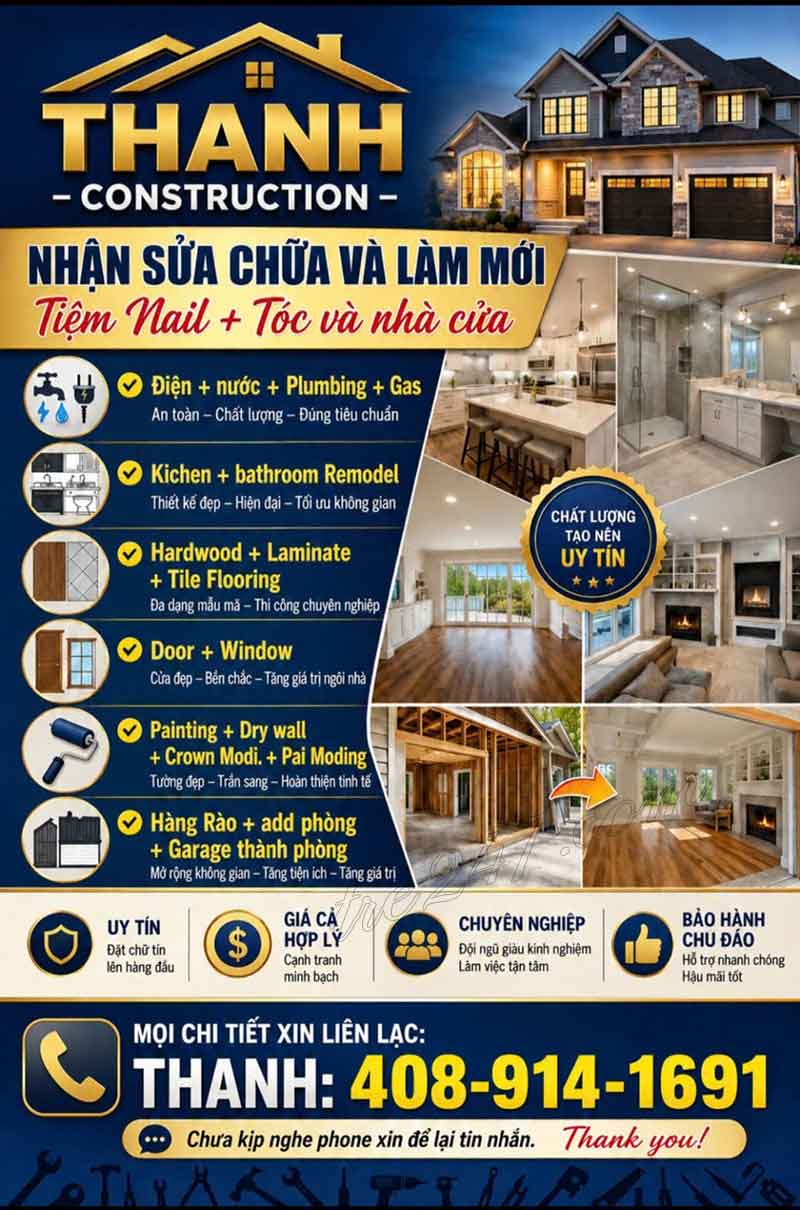 THANH - CONSTRUCTION - CHUYÊN REMODEL TIỆM NAIL - SALON TÓC - NHÀ Ở