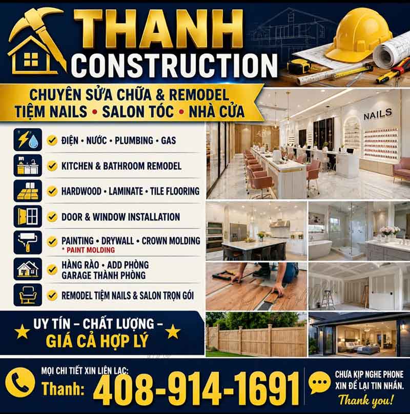 THANH - CONSTRUCTION - CHUYÊN REMODEL TIỆM NAIL - SALON TÓC - NHÀ Ở